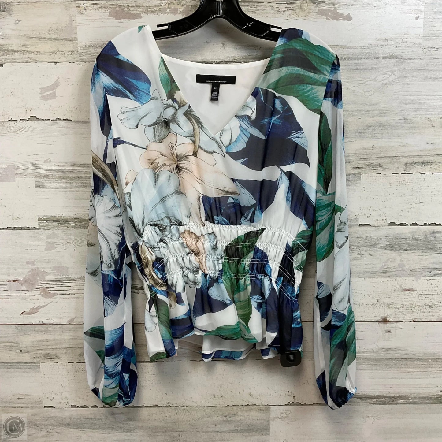Blouse Long Sleeve By White House Black Market In Blue & Green, Size: M