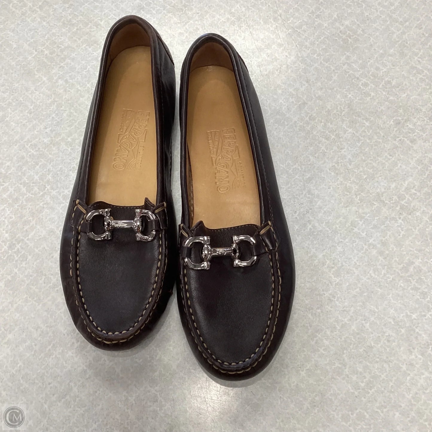 Shoes Luxury Designer By Ferragamo In Brown, Size: 7.5