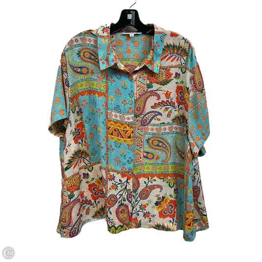 Blouse Short Sleeve By Rose And Olive In Blue & Green, Size: 2x