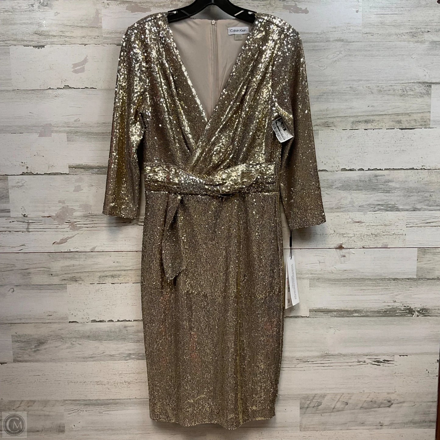 Dress Party Short By Calvin Klein In Gold, Size: 4