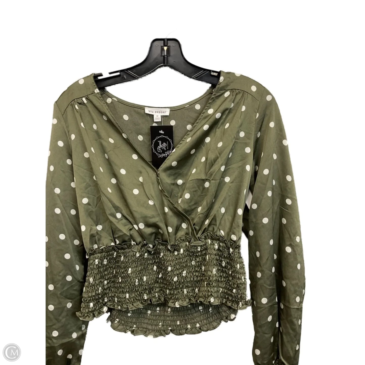 Top Long Sleeve By Blu Pepper In Green, Size: M