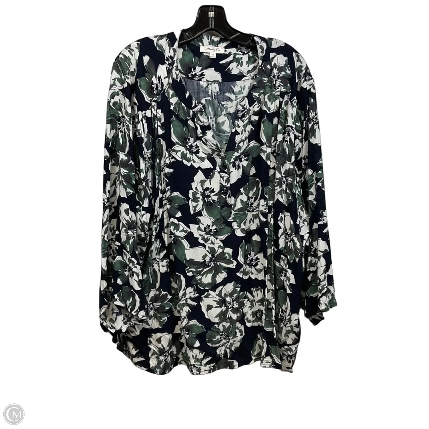 Blouse Long Sleeve By Monday Fun In Black & Green, Size: 3x