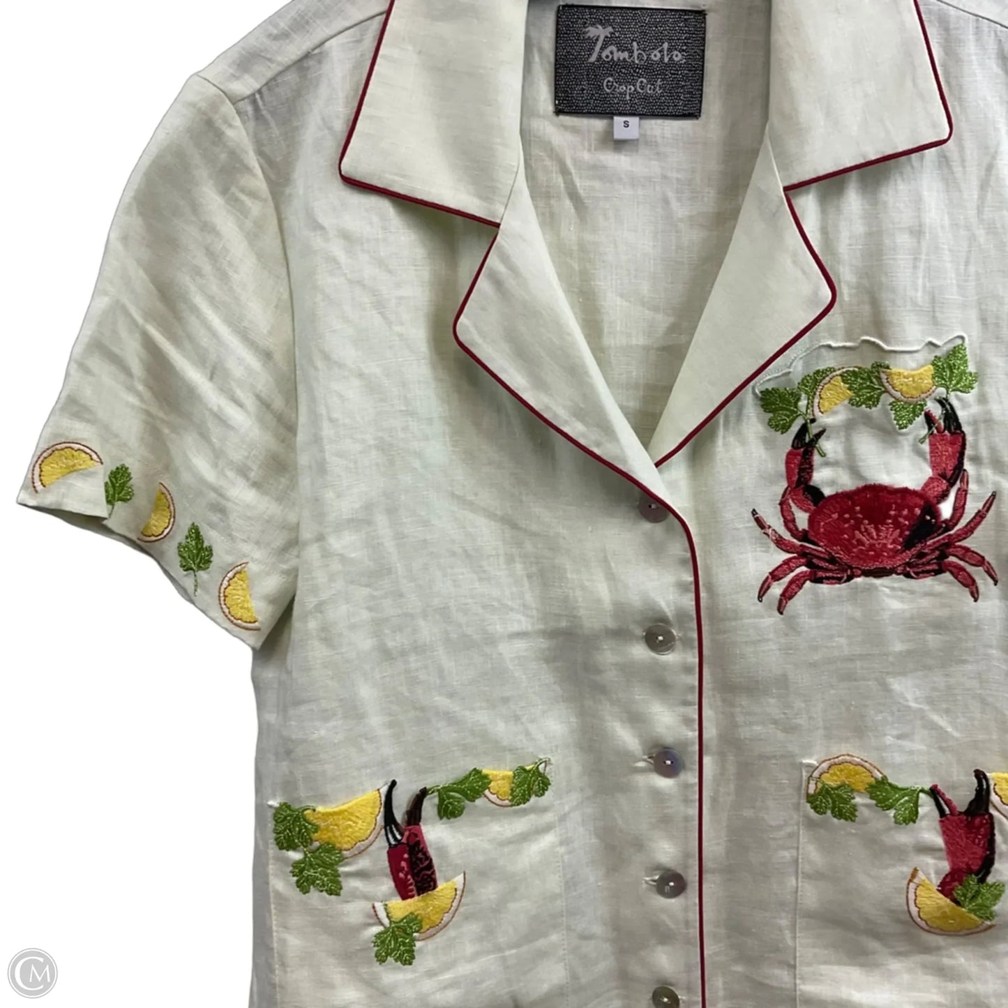 Blouse Short Sleeve By TOMBOLO In Cream, Size: S