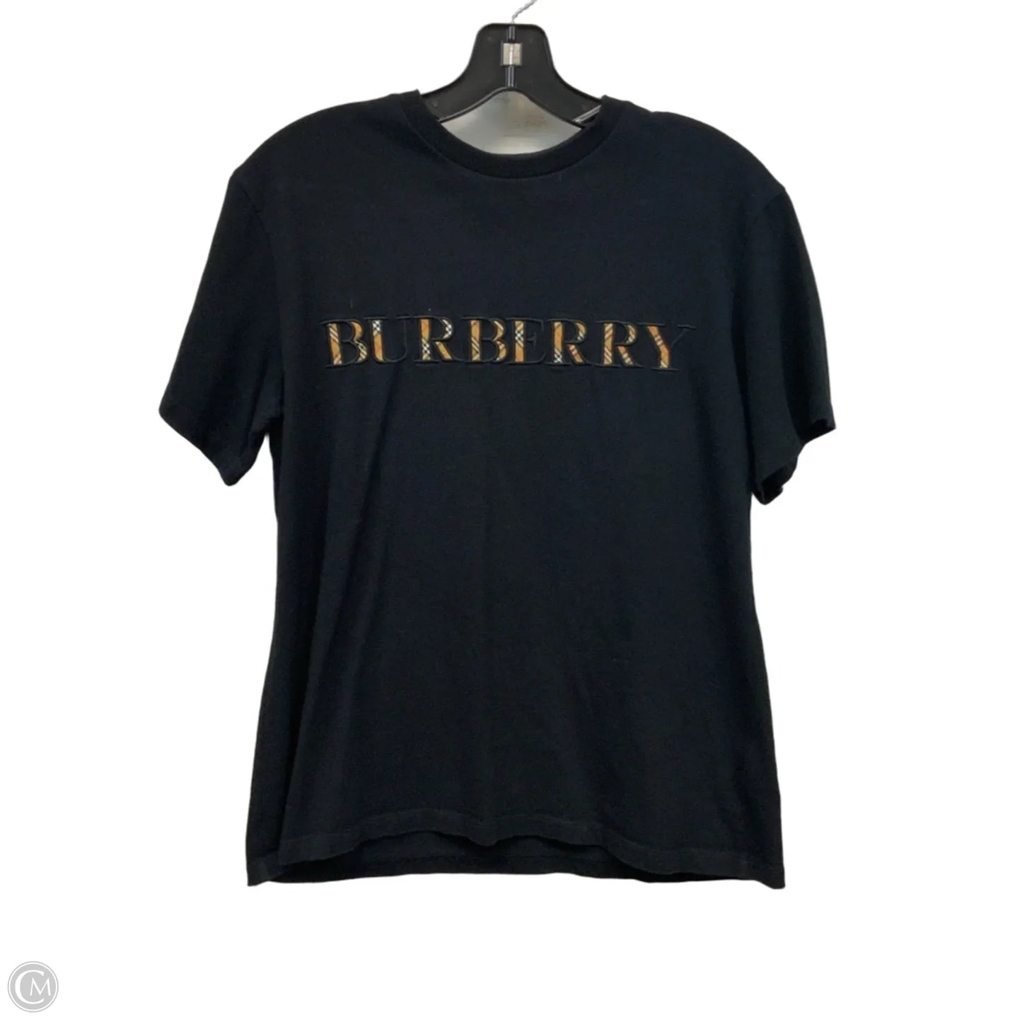 Top Short Sleeve Luxury Designer By Burberry In Black, Size: M