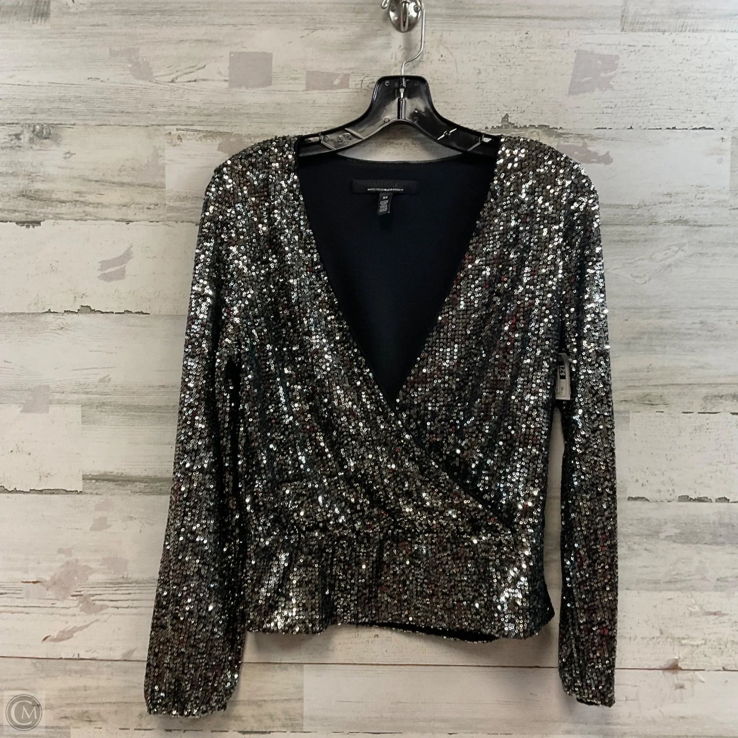 Blouse Long Sleeve By White House Black Market In Black & Silver, Size: Xs