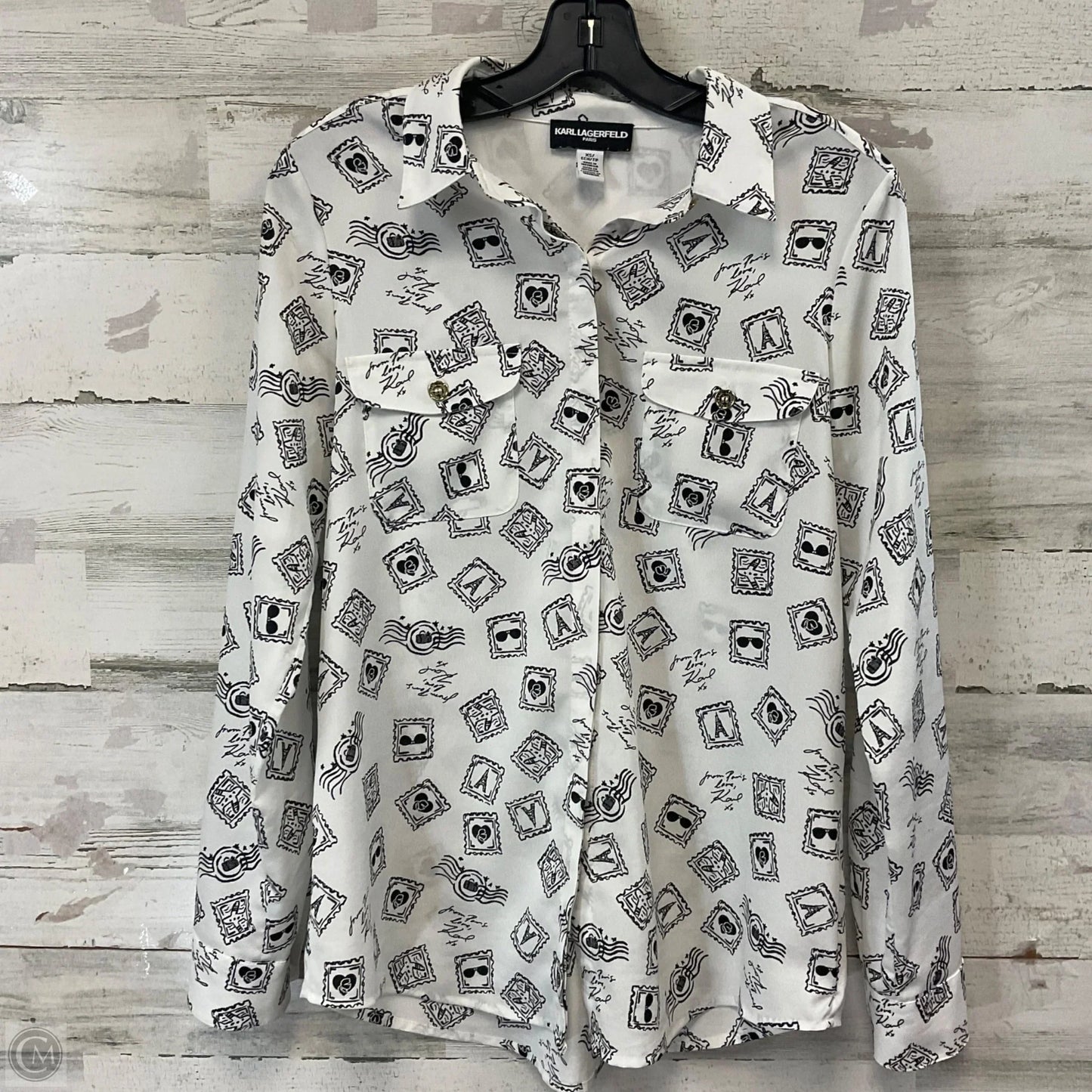 Blouse Long Sleeve By Karl Lagerfeld In White, Size: Xs