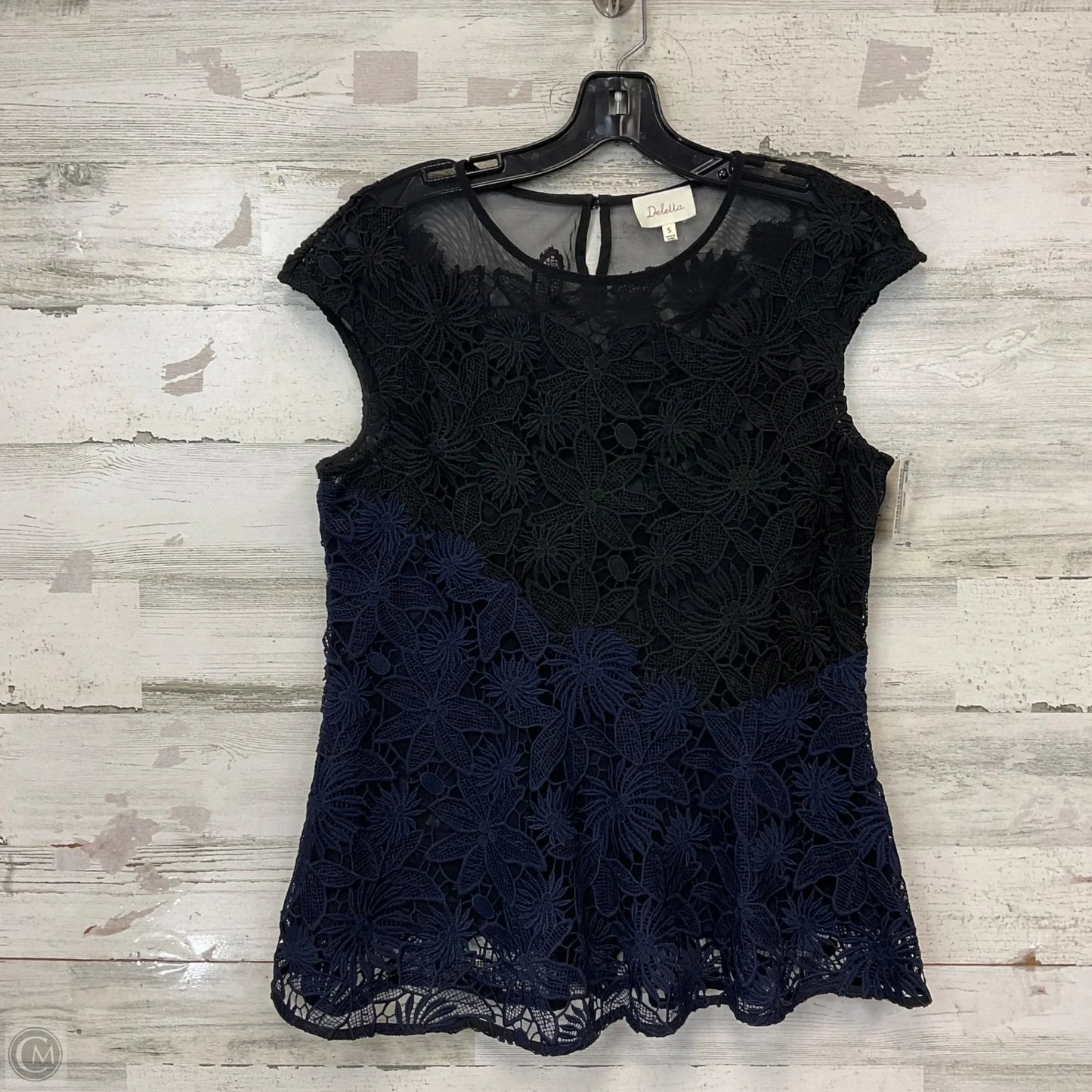 Blouse Sleeveless By Deletta In Black & Blue, Size: S