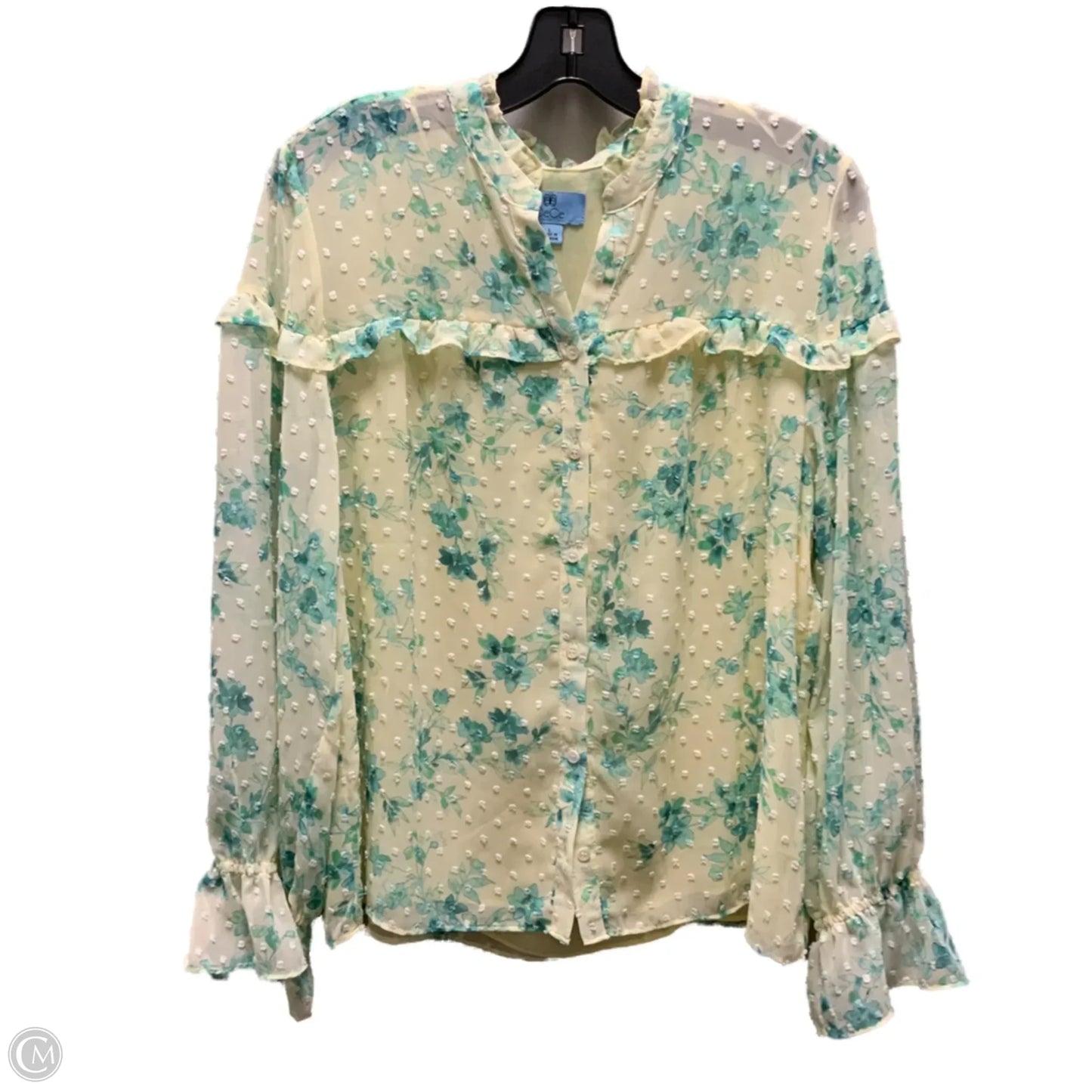 Blouse Long Sleeve By Cece In Yellow, Size: L