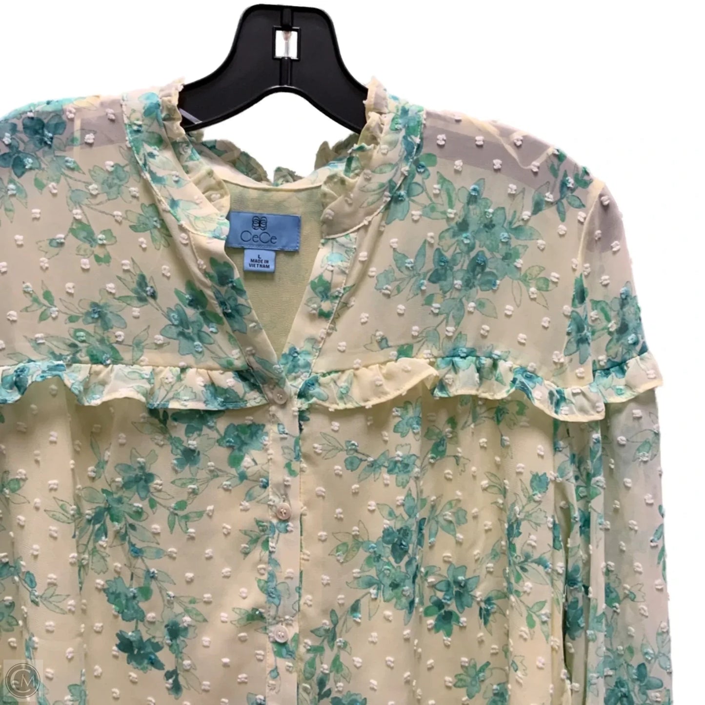 Blouse Long Sleeve By Cece In Yellow, Size: L