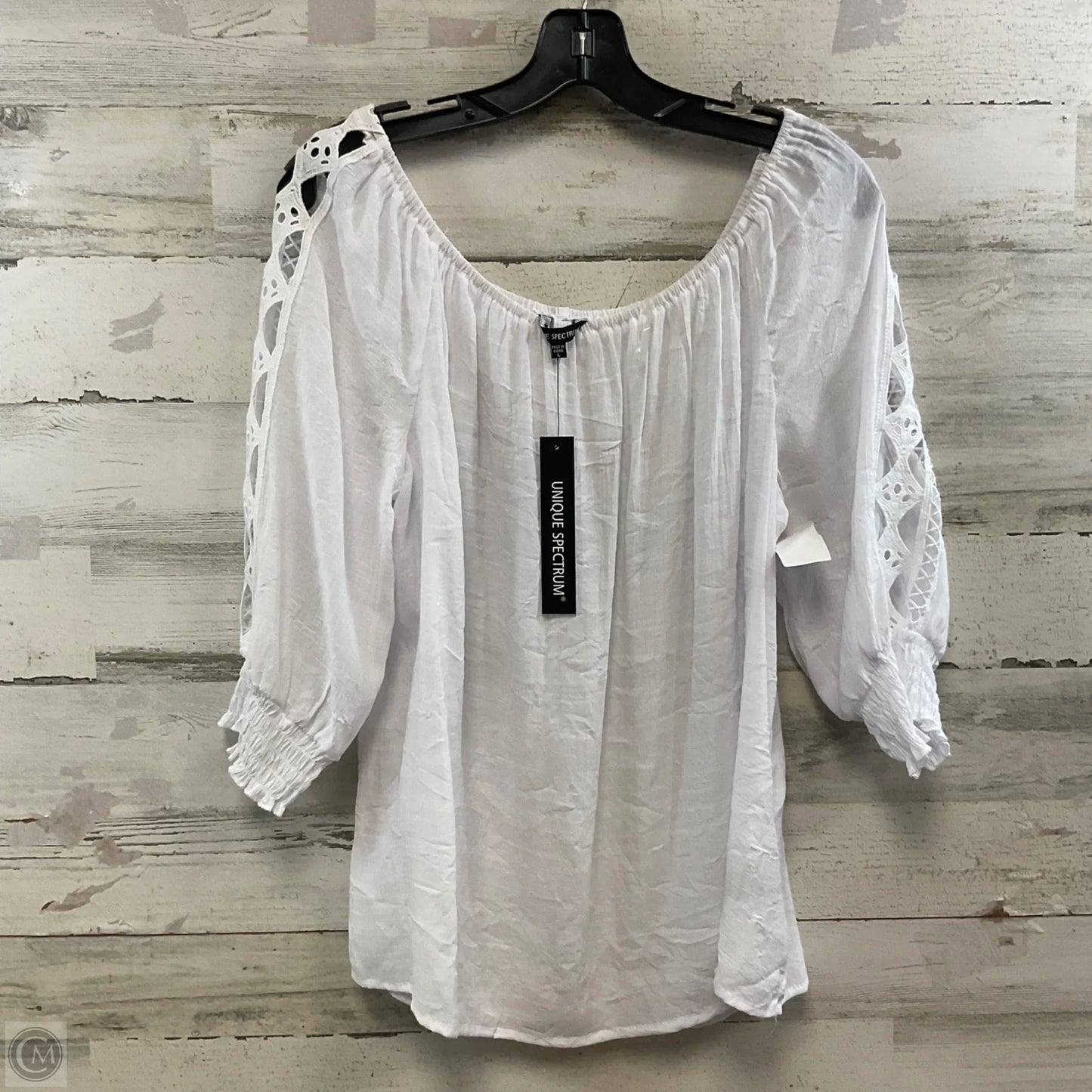 Blouse 3/4 Sleeve By Unique Spectrum In White, Size: L