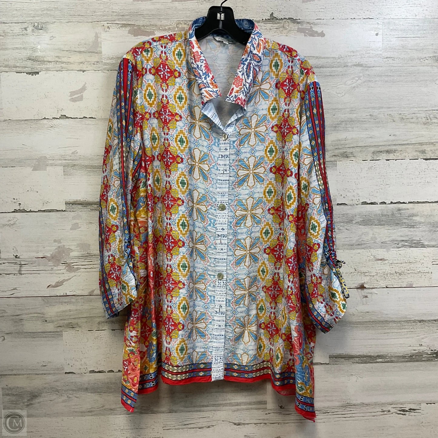 Blouse 3/4 Sleeve By John Mark In Blue & Orange, Size: 1x