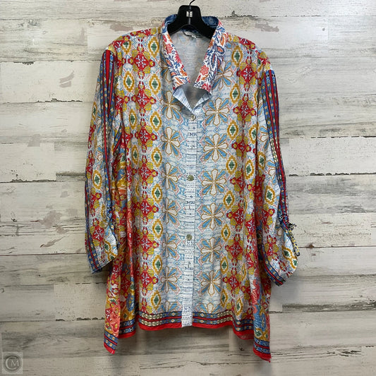 Blouse 3/4 Sleeve By John Mark In Blue & Orange, Size: 1x