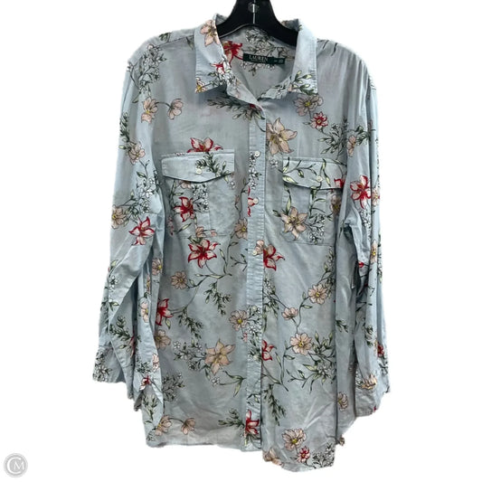 Blouse Long Sleeve By Lauren By Ralph Lauren In Blue, Size: 2x