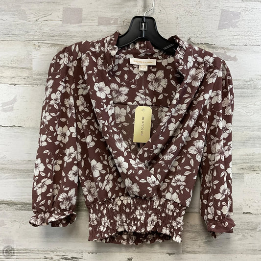 Blouse 3/4 Sleeve By Monteau In Brown, Size: S