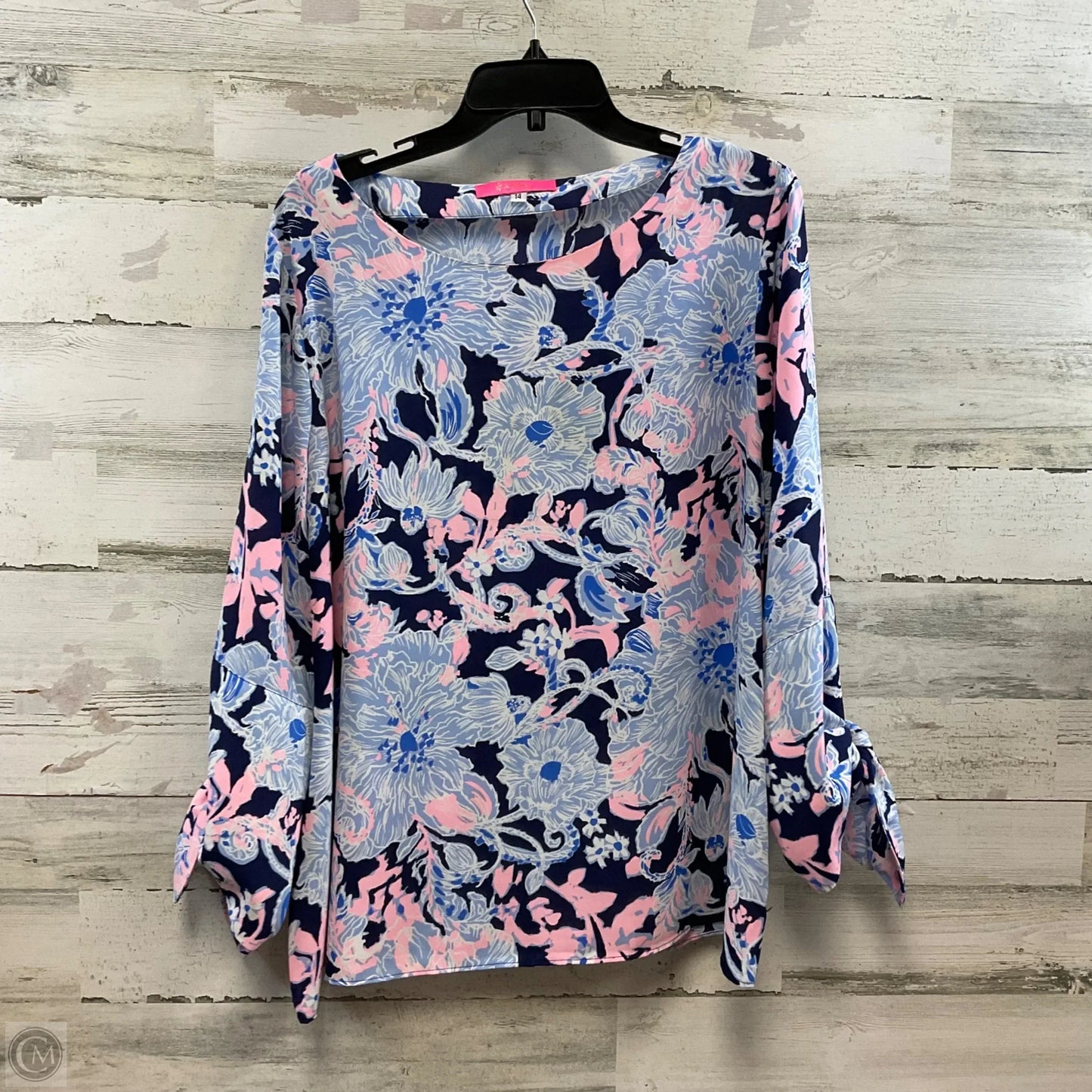 Blouse 3/4 Sleeve By Lilly Pulitzer In Blue & Pink, Size: L