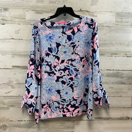 Blouse 3/4 Sleeve By Lilly Pulitzer In Blue & Pink, Size: L