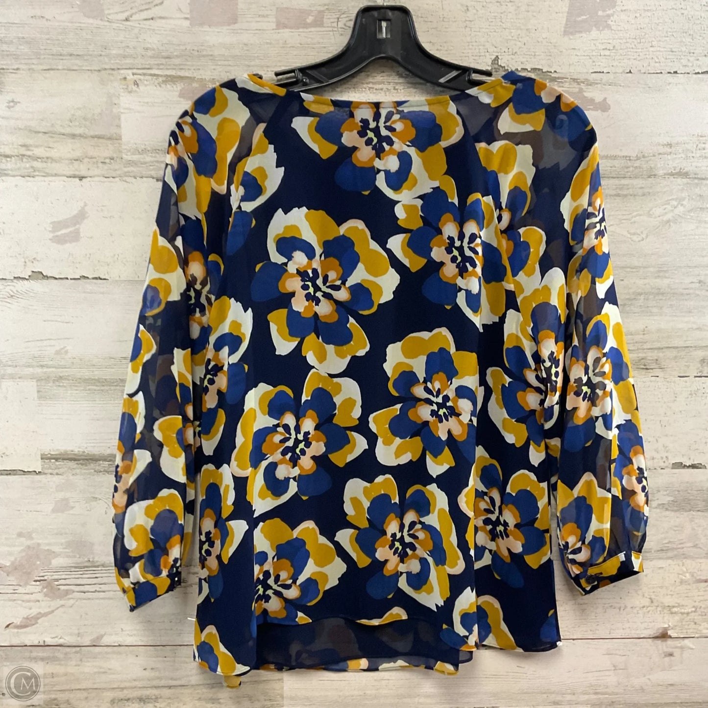 Blouse 3/4 Sleeve By Cabi In Blue & Yellow, Size: S