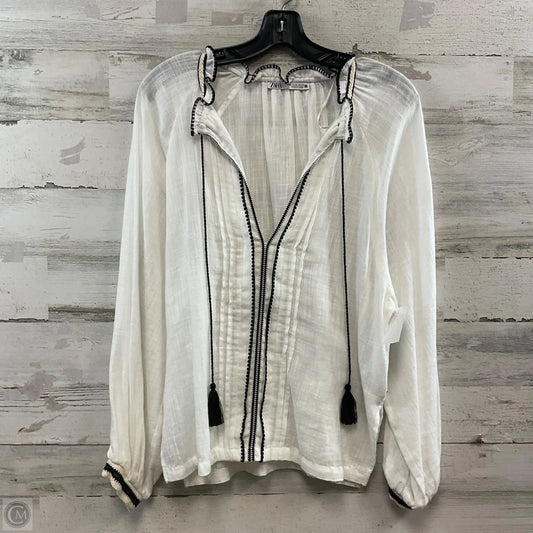 Blouse Long Sleeve By Zara In White, Size: M