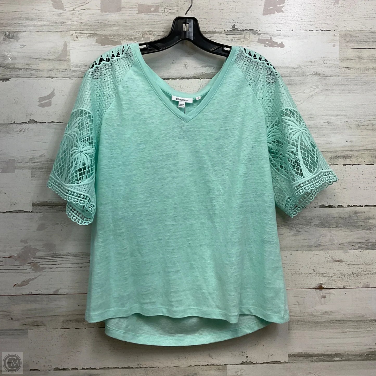 Top Short Sleeve By Chicos In Green, Size: L
