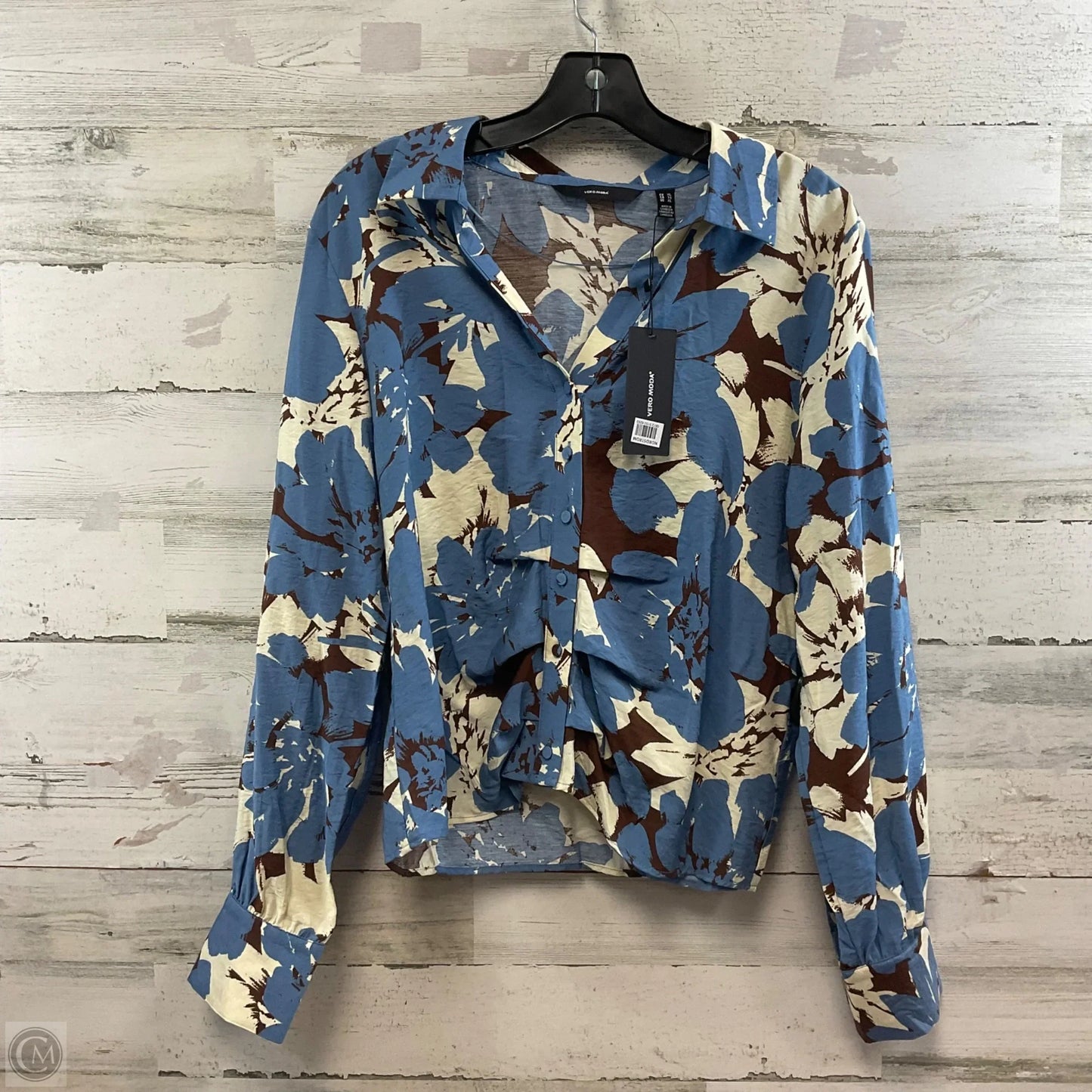 Blouse Long Sleeve By Vero Moda In Blue, Size: Xl