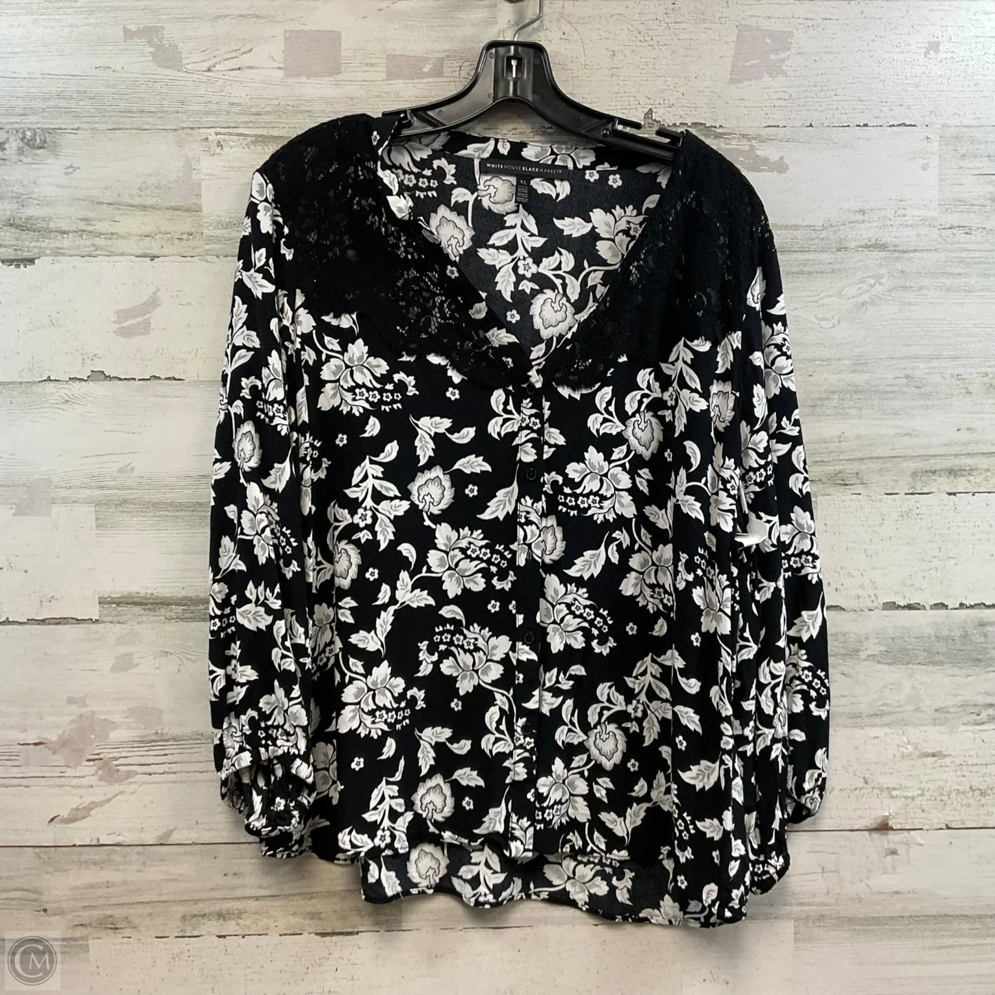 Blouse 3/4 Sleeve By White House Black Market In Black, Size: Xl