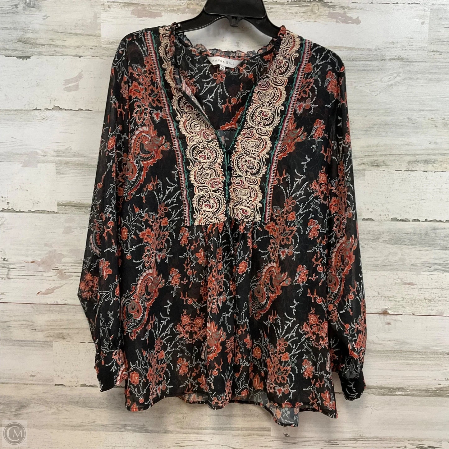 Blouse Long Sleeve By RANNA Gill In Black, Size: 2x