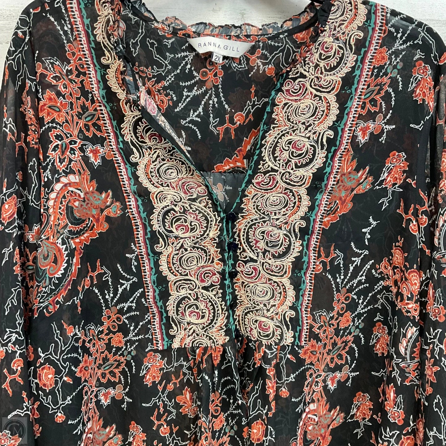 Blouse Long Sleeve By RANNA Gill In Black, Size: 2x