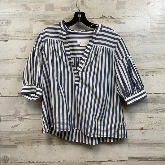Top Short Sleeve By Anthropologie In Blue & White, Size: M