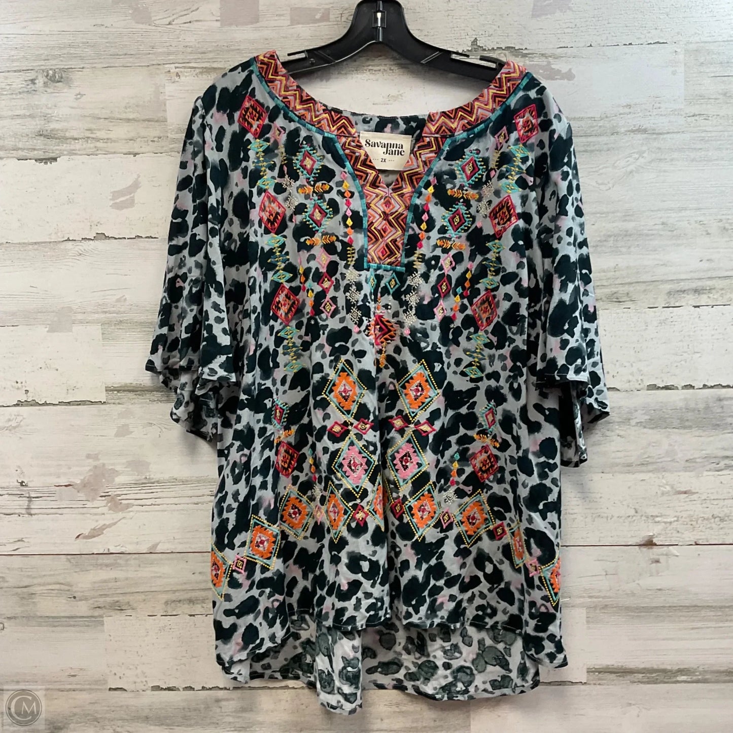 Top Short Sleeve By Savanna Jane In Blue, Size: 2x