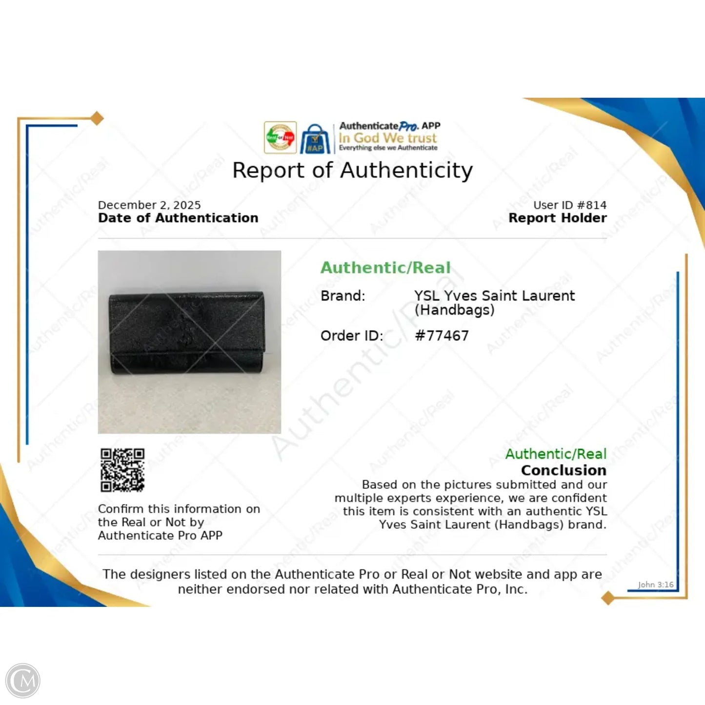 Clutch Luxury Designer By Yves Saint Laurent, Size: Large