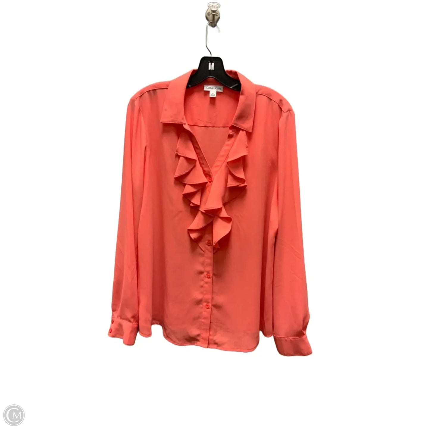 Blouse Long Sleeve By Calvin Klein In Orange, Size: Xl