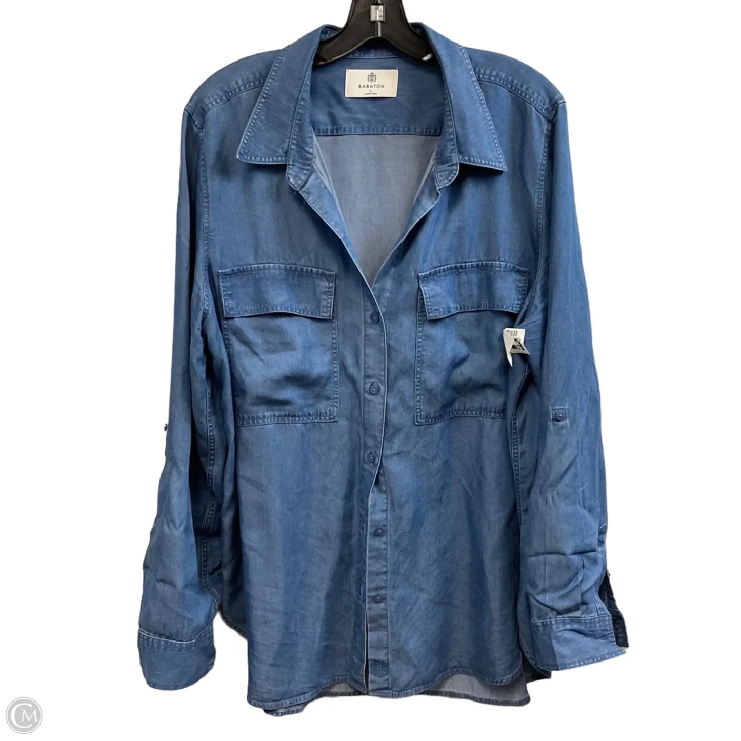 Blouse Long Sleeve By Babaton In Blue Denim, Size: L