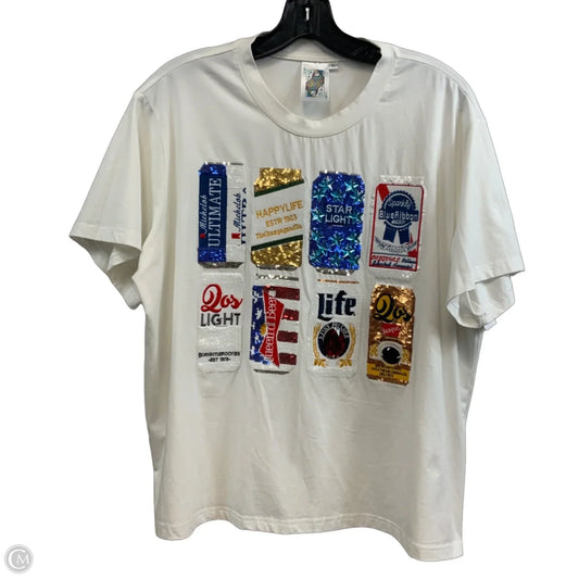 Top Short Sleeve By QUEEN OF SPARKLES In White, Size: L