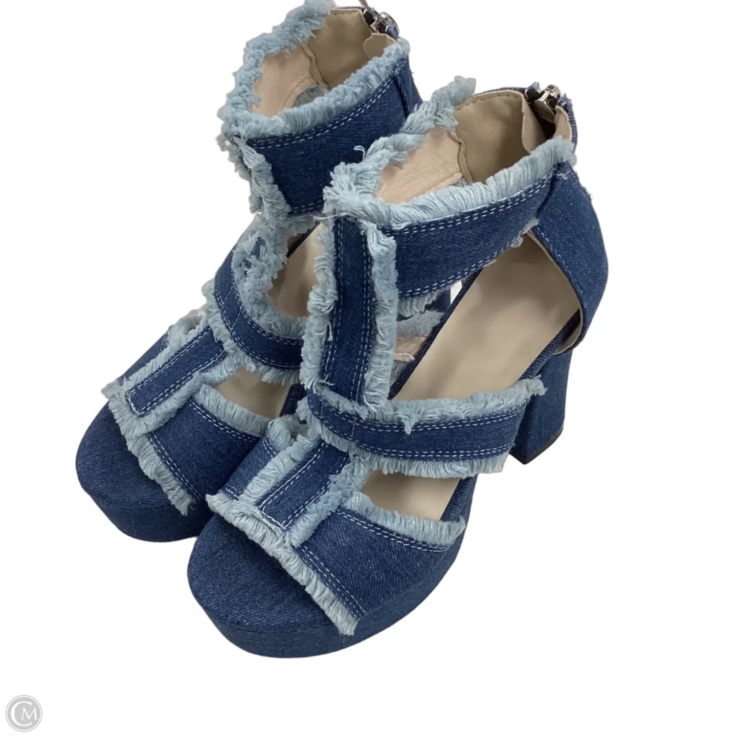 Sandals Heels Block By Cmf In Blue Denim, Size: 6