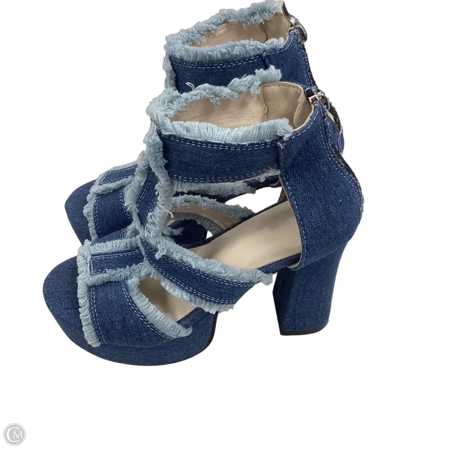 Sandals Heels Block By Cmf In Blue Denim, Size: 6