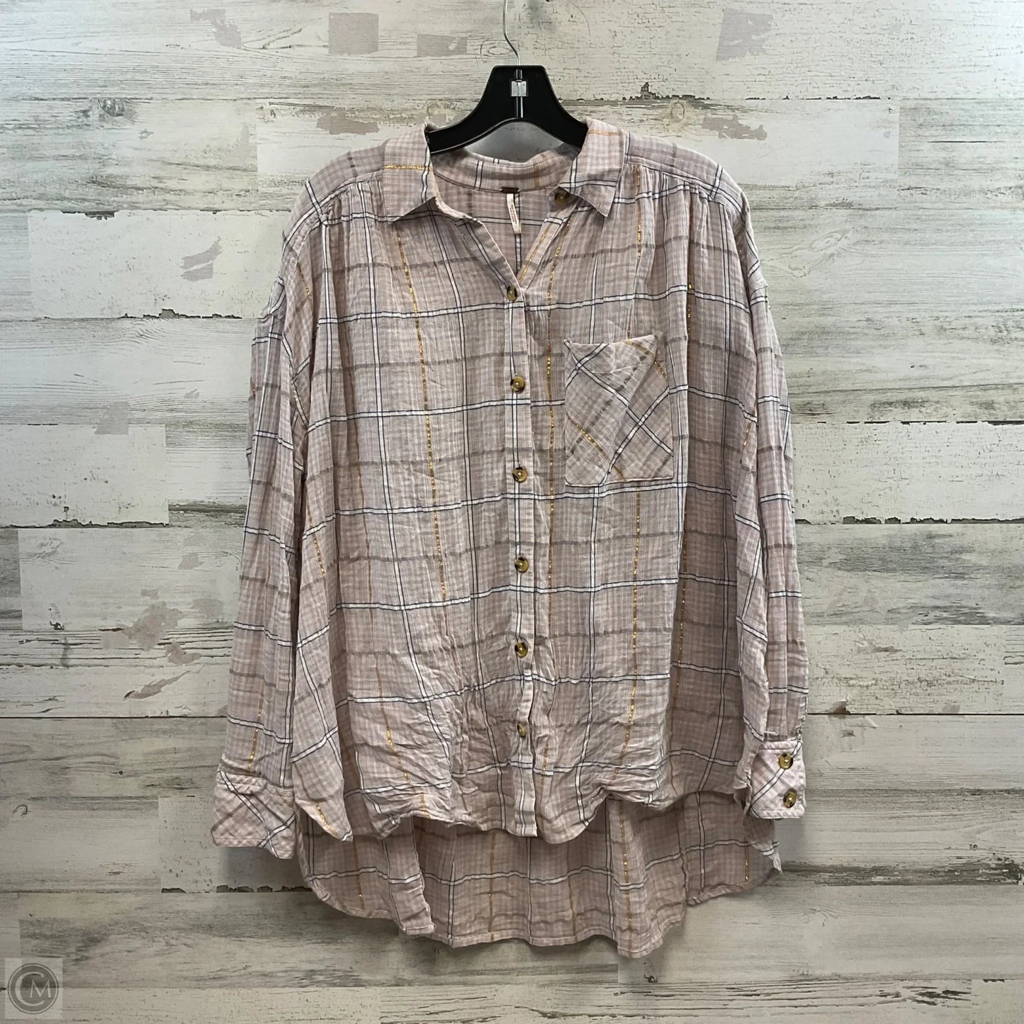Top Long Sleeve By Free People In Pink & White, Size: S