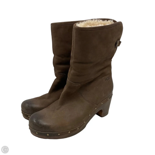 Boots Ankle Heels By Ugg In Brown, Size: 8