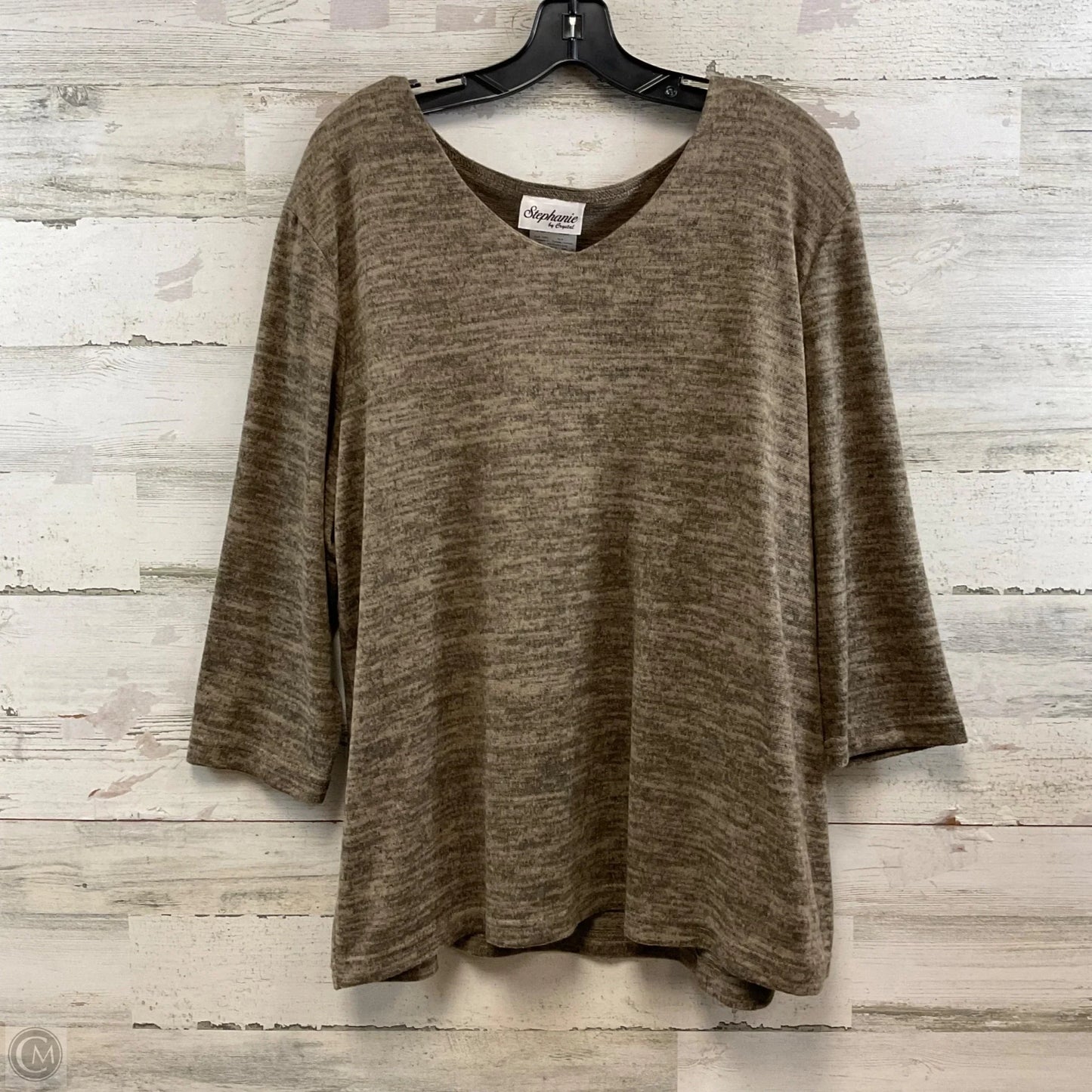Top Long Sleeve Basic By Stephanie In Brown, Size: 2x