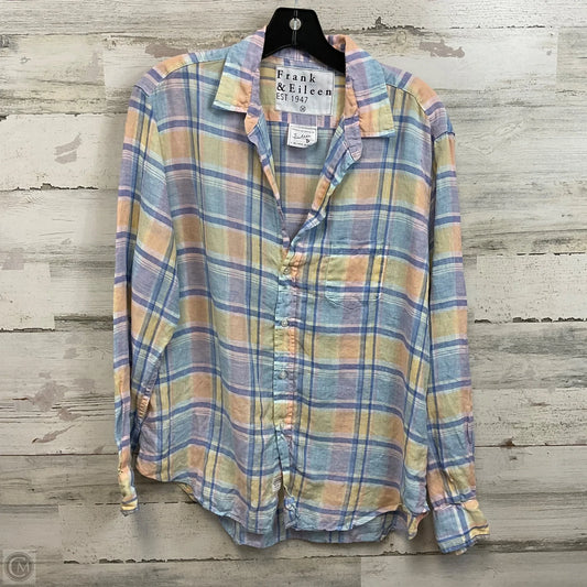 Blouse Long Sleeve By Frank And Eileen In Blue & Yellow, Size: M