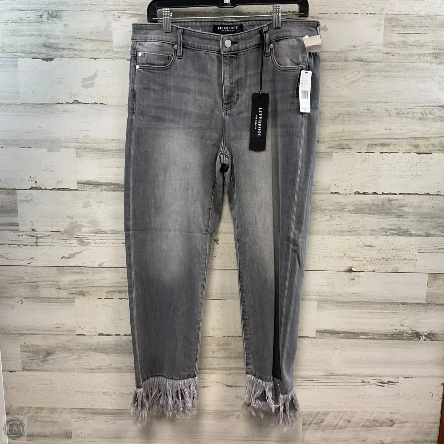 Jeans Straight By Liverpool In Grey Denim, Size: 10
