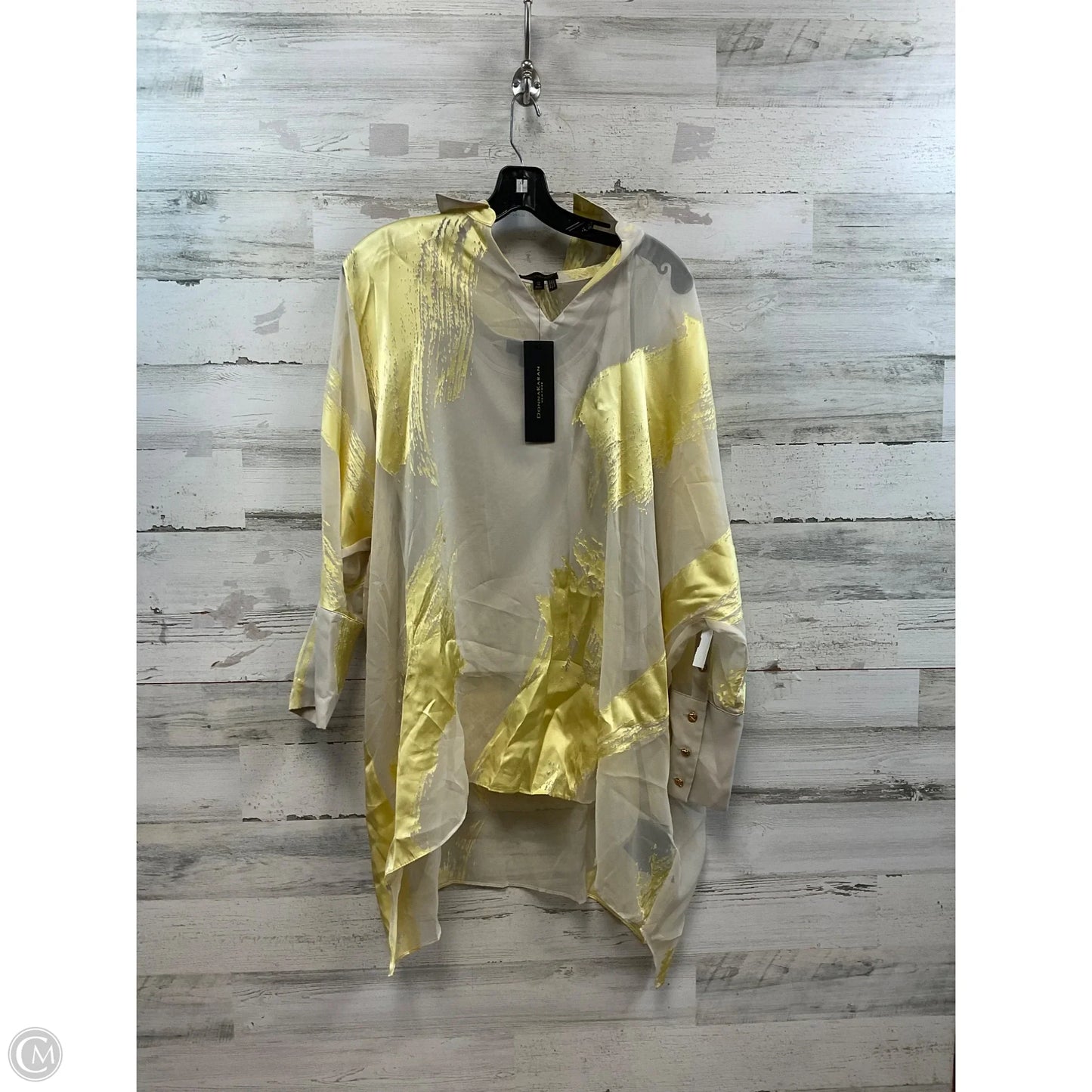 Blouse Long Sleeve By Donna Karan In Yellow, Size: Xs