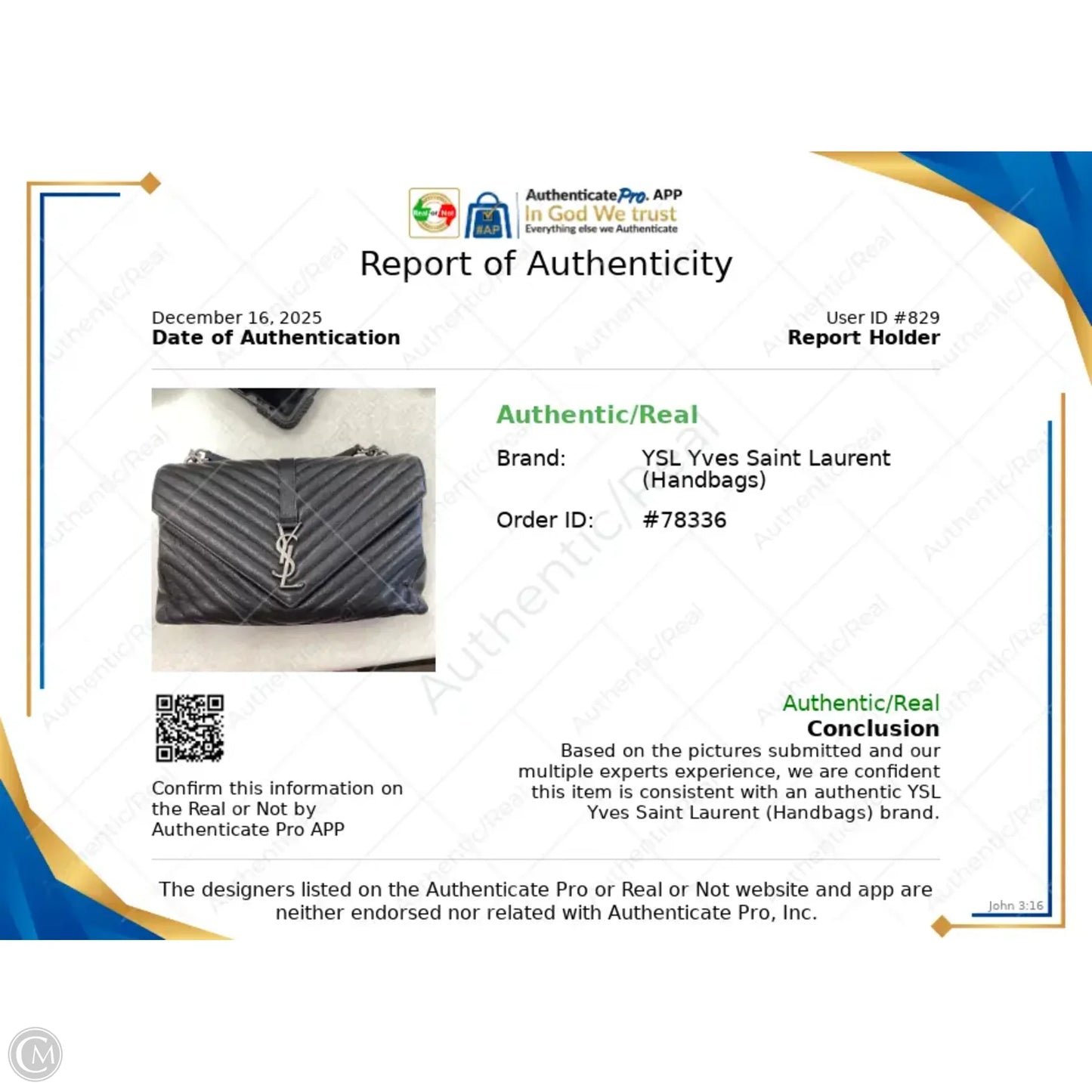 Handbag Luxury Designer By Yves Saint Laurent, Size: Large