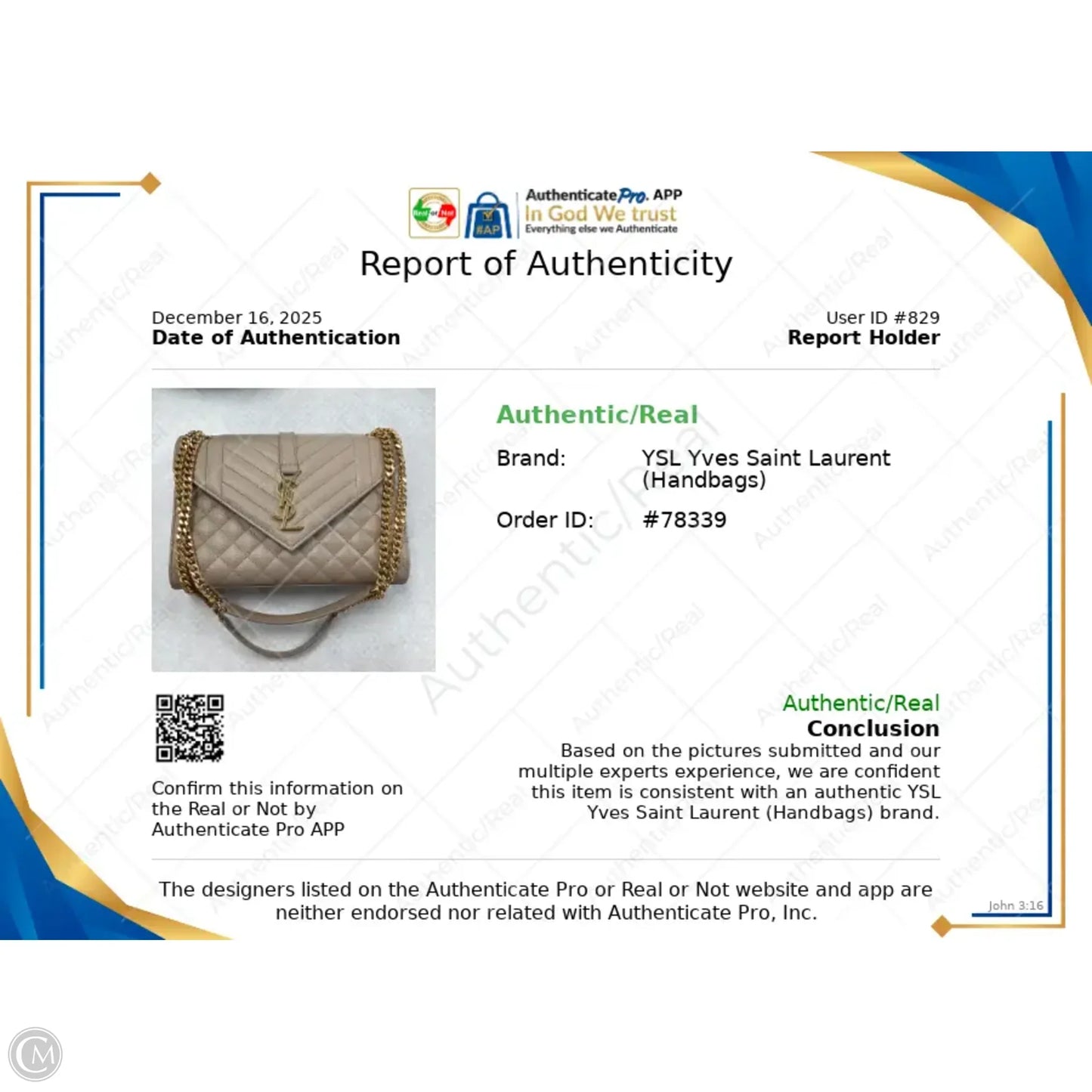 Handbag Luxury Designer By Yves Saint Laurent, Size: Large