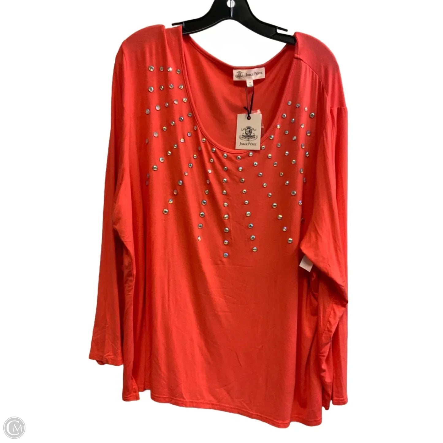 Top Long Sleeve By JORGE PEREZ In Orange, Size: 3x