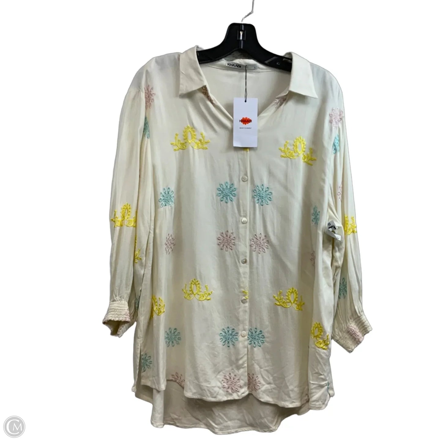 Top Long Sleeve By KHAADI In Cream, Size: L