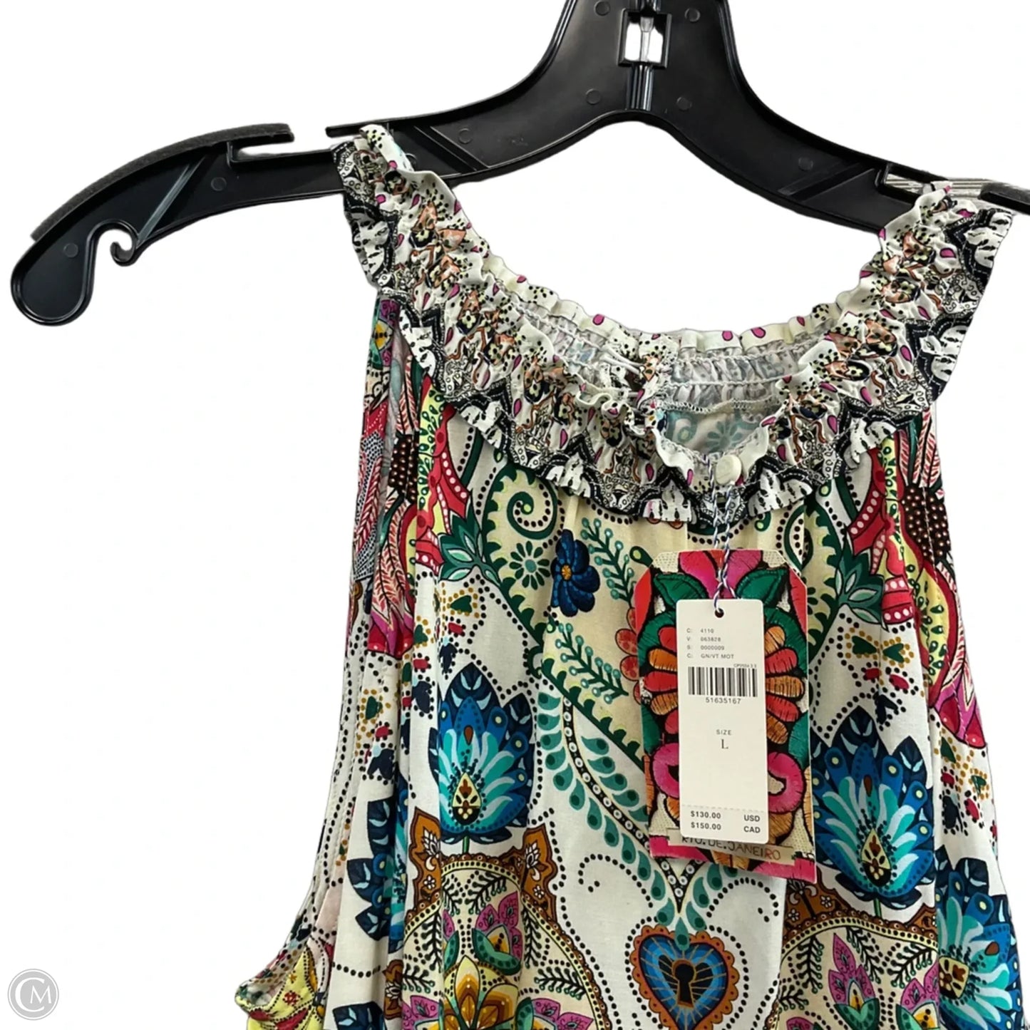 Top Sleeveless By Farm Rio In Orange & Tan, Size: L