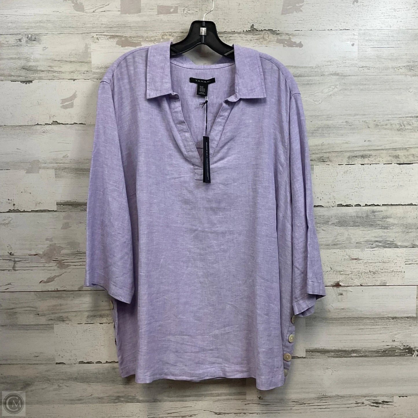 Blouse 3/4 Sleeve By Tahari In Purple, Size: 2x