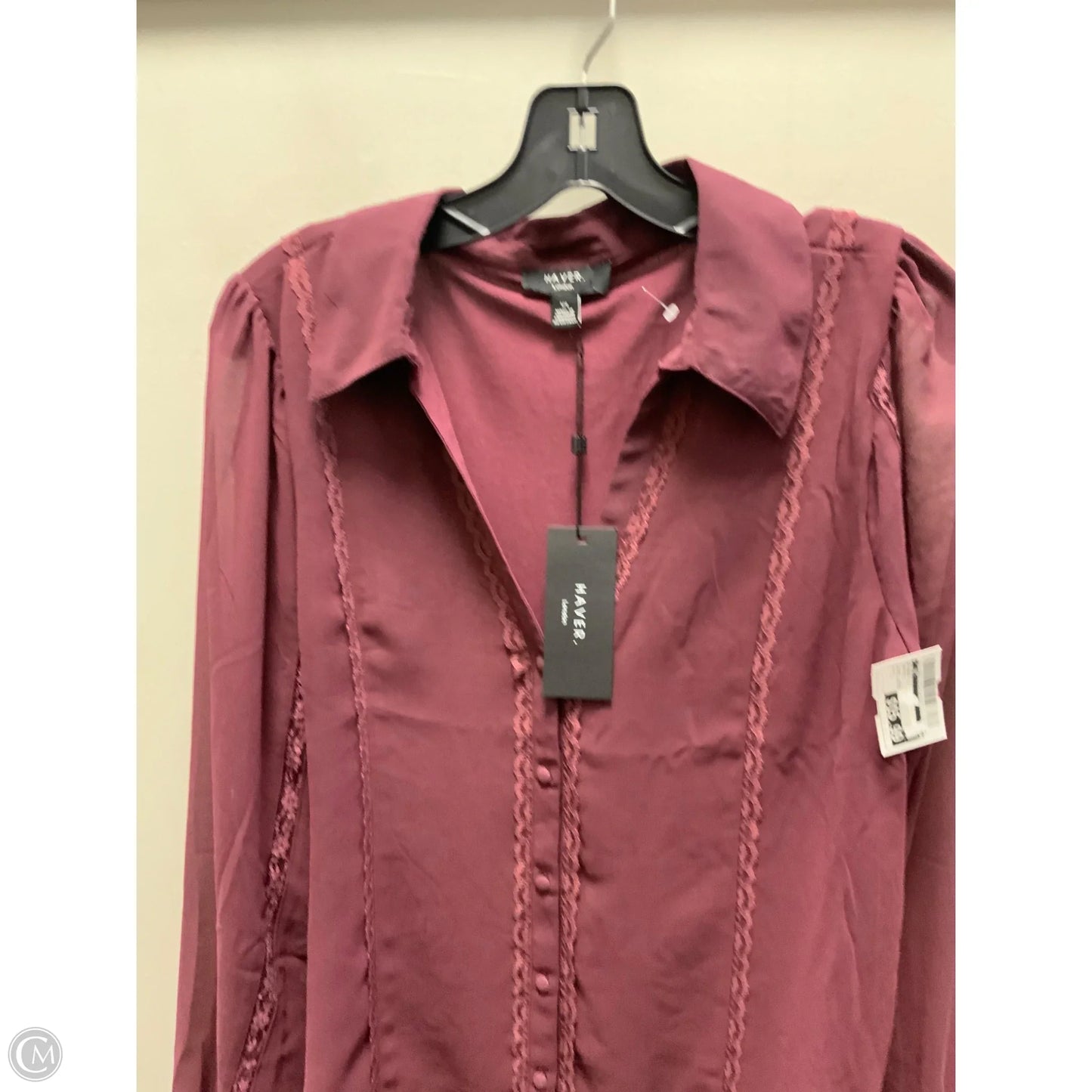 Blouse Long Sleeve By haver  In Maroon, Size: L