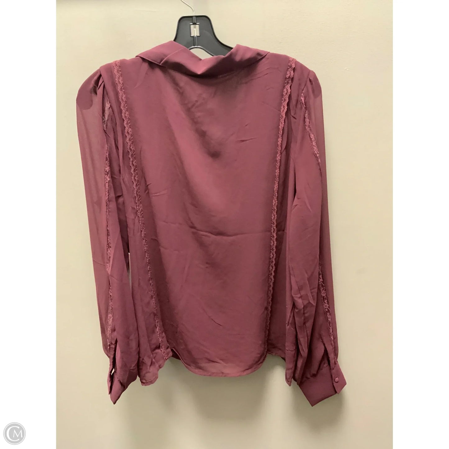 Blouse Long Sleeve By haver  In Maroon, Size: L