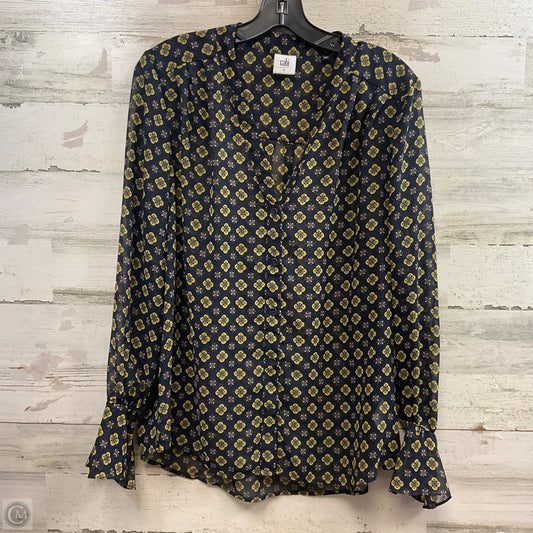 Blouse Long Sleeve By Cabi In Blue & Yellow, Size: L